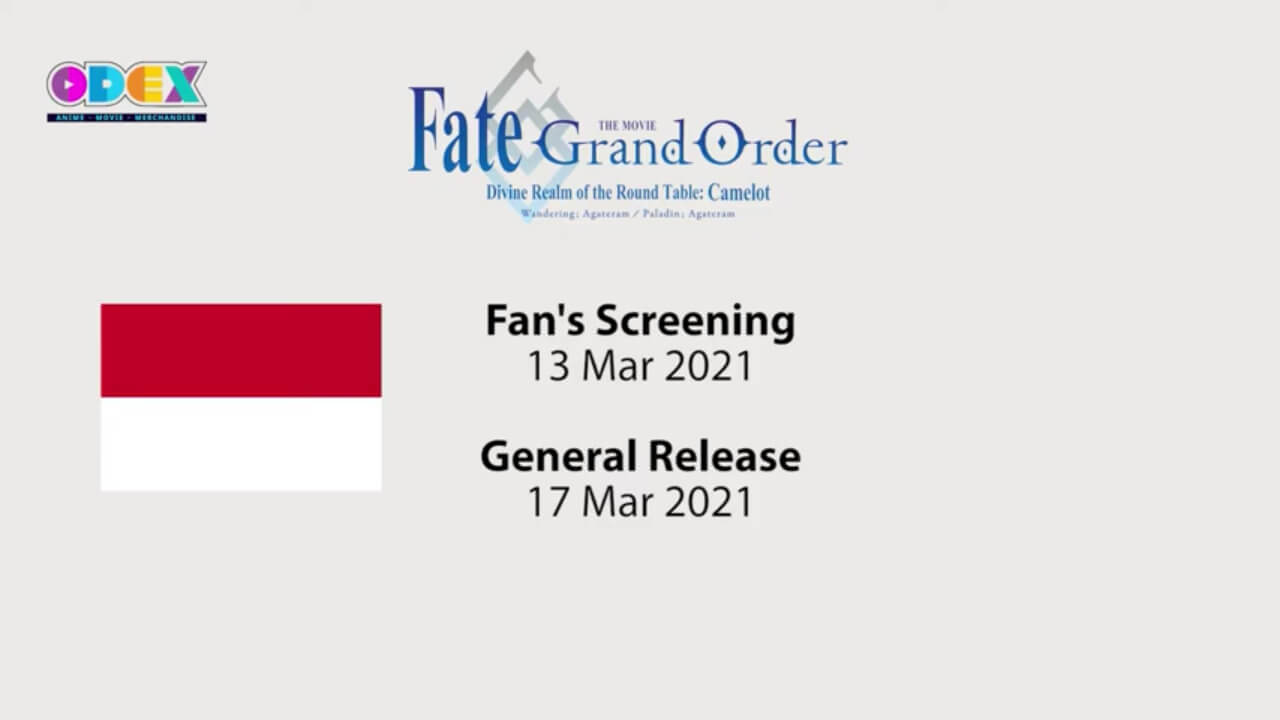 ODEX Indonesia Umumkan Tanggal Tayang Film Fate/Grand Order: Camelot Pertama